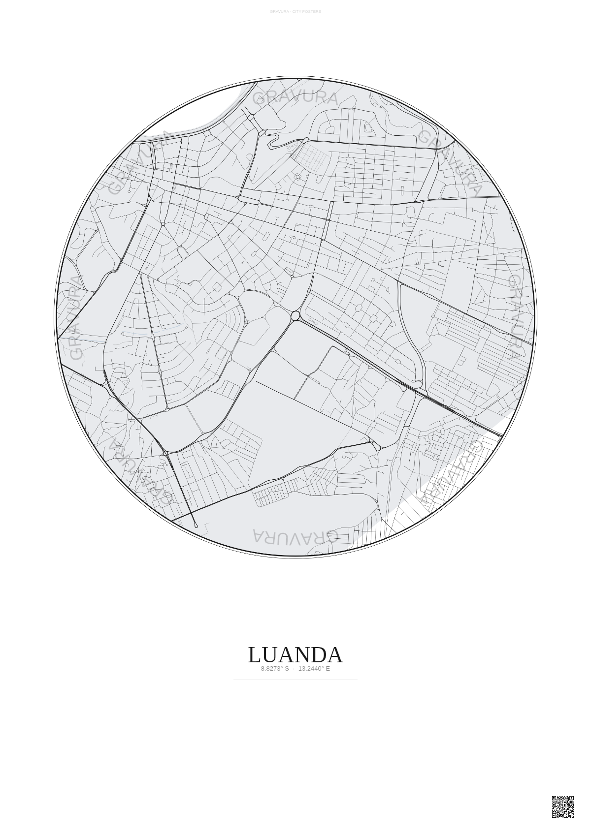 Affiche Luanda – Poster carte de ville | Gravura – Fond clair