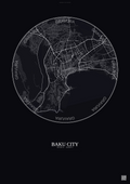 Affiche Baku City – Poster carte de ville | Gravura – Fond foncé