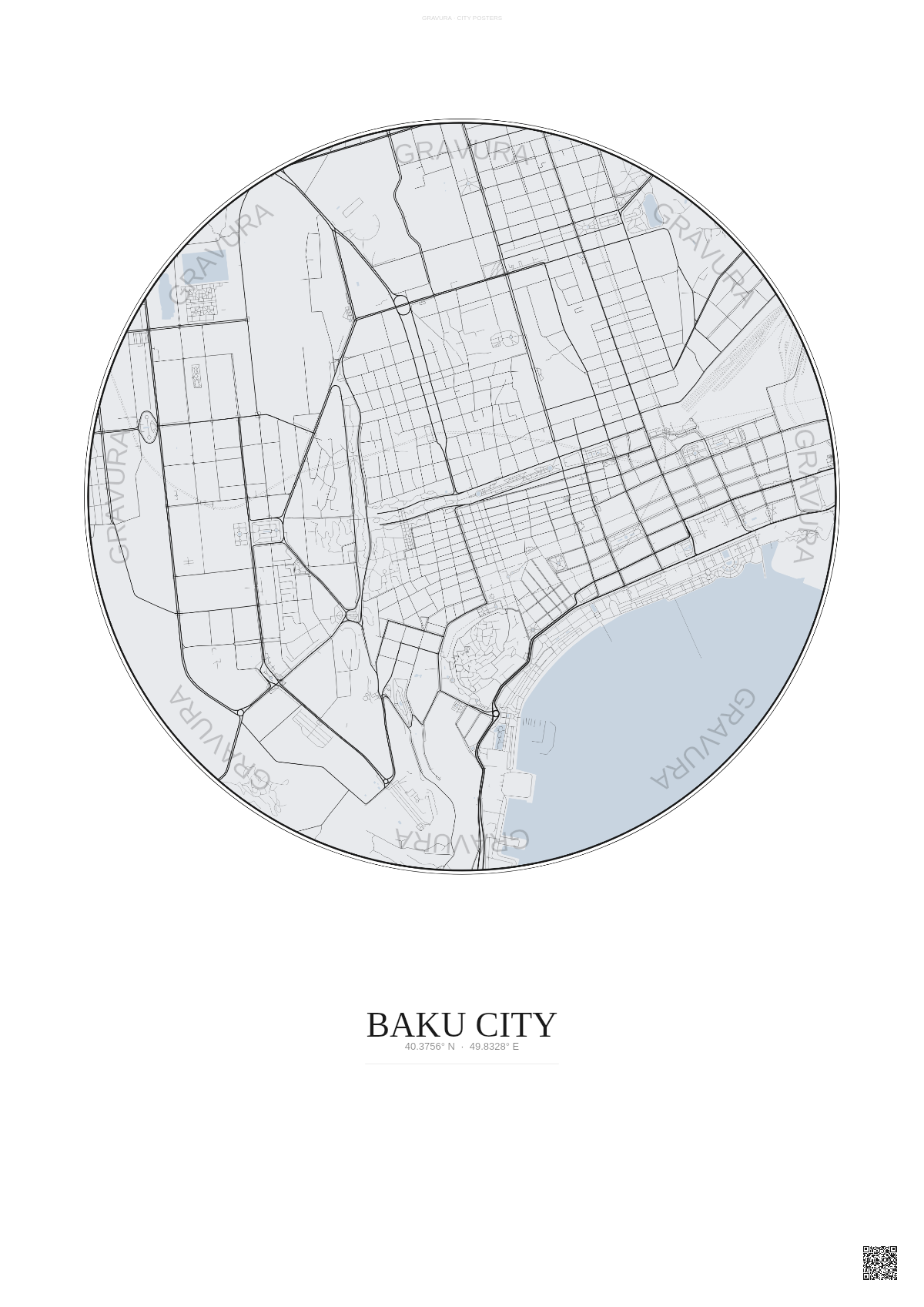 Affiche Baku City – Poster carte de ville | Gravura – Fond clair