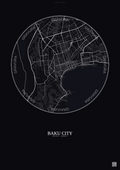 Affiche Baku City – Poster carte de ville | Gravura – Fond foncé