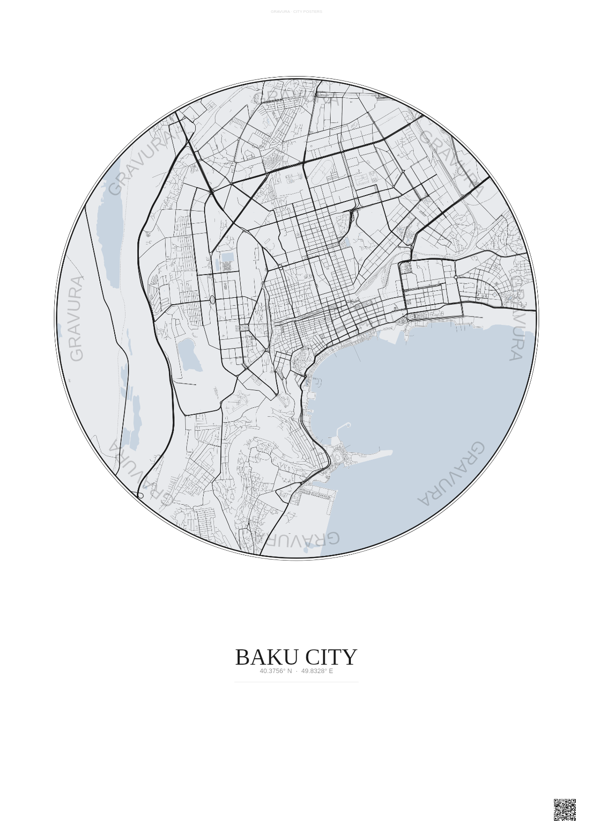 Affiche Baku City – Poster carte de ville | Gravura – Fond clair