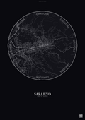 Affiche Sarajevo – Poster carte de ville | Gravura – Fond foncé