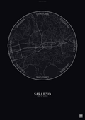 Affiche Sarajevo – Poster carte de ville | Gravura – Fond foncé