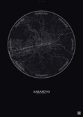 Affiche Sarajevo – Poster carte de ville | Gravura – Fond foncé