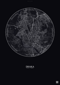 Affiche Dhaka – Poster carte de ville | Gravura – Fond foncé