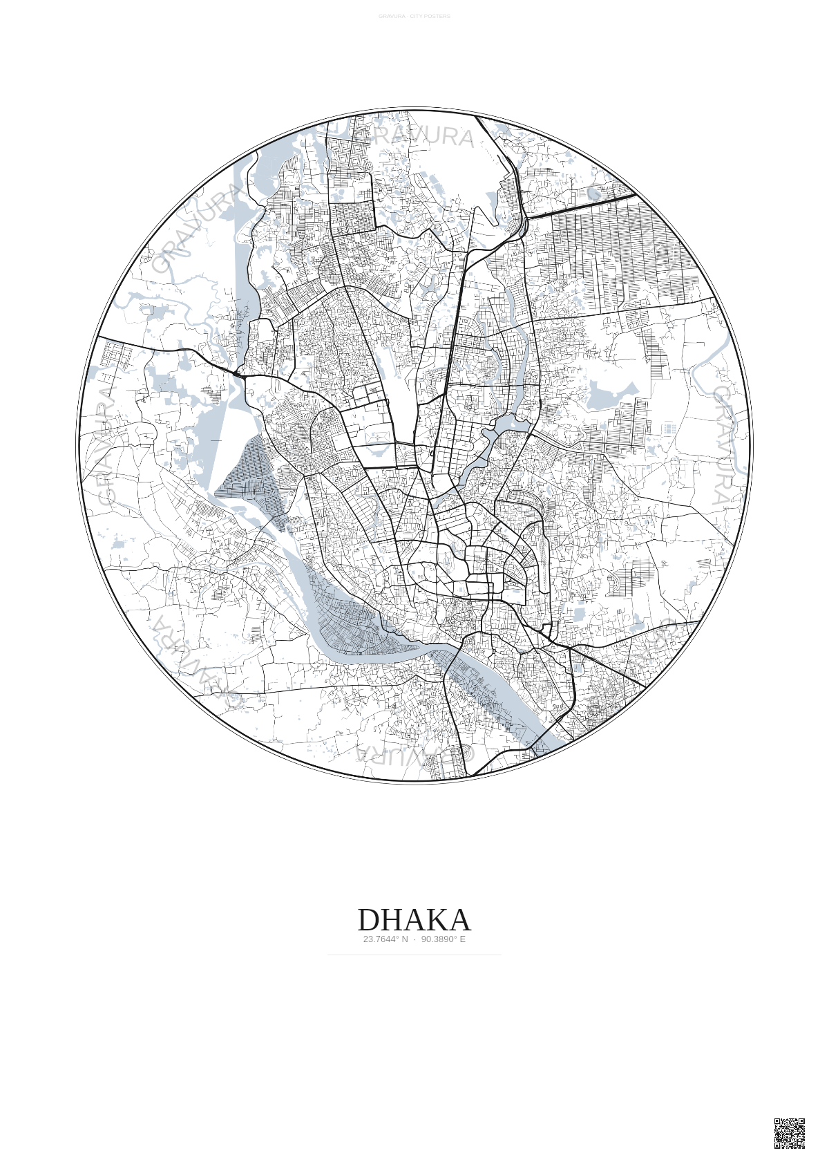 Affiche Dhaka – Poster carte de ville | Gravura – Fond clair