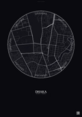 Affiche Dhaka – Poster carte de ville | Gravura – Fond foncé