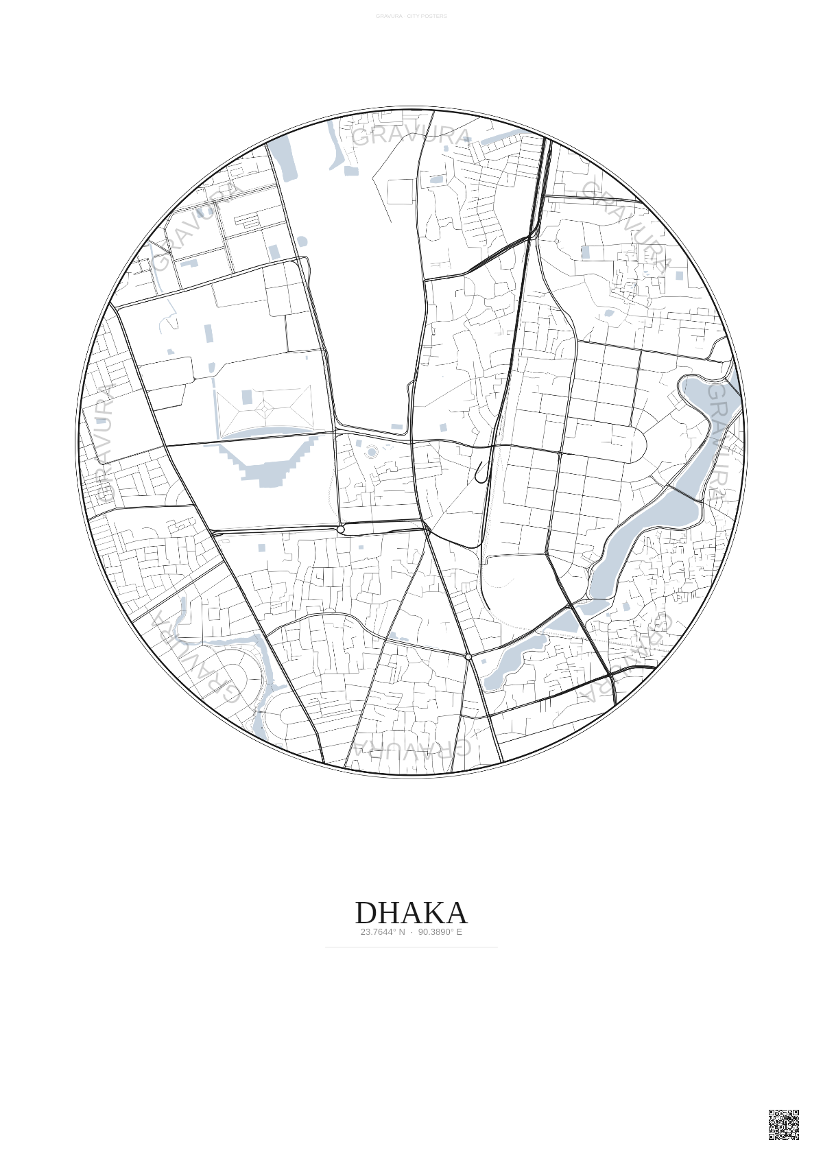 Affiche Dhaka – Poster carte de ville | Gravura – Fond clair