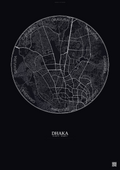 Affiche Dhaka – Poster carte de ville | Gravura – Fond foncé