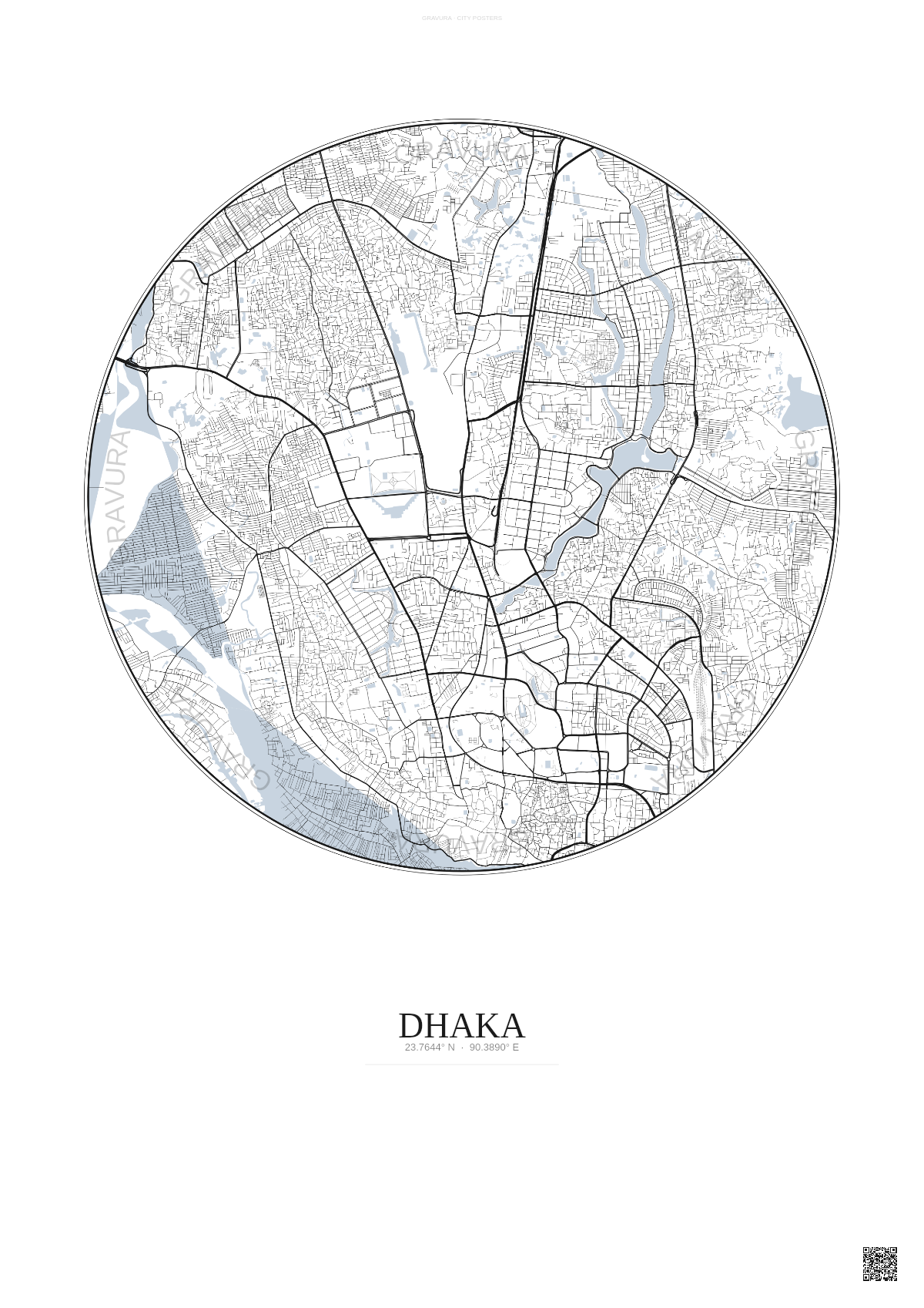 Affiche Dhaka – Poster carte de ville | Gravura – Fond clair