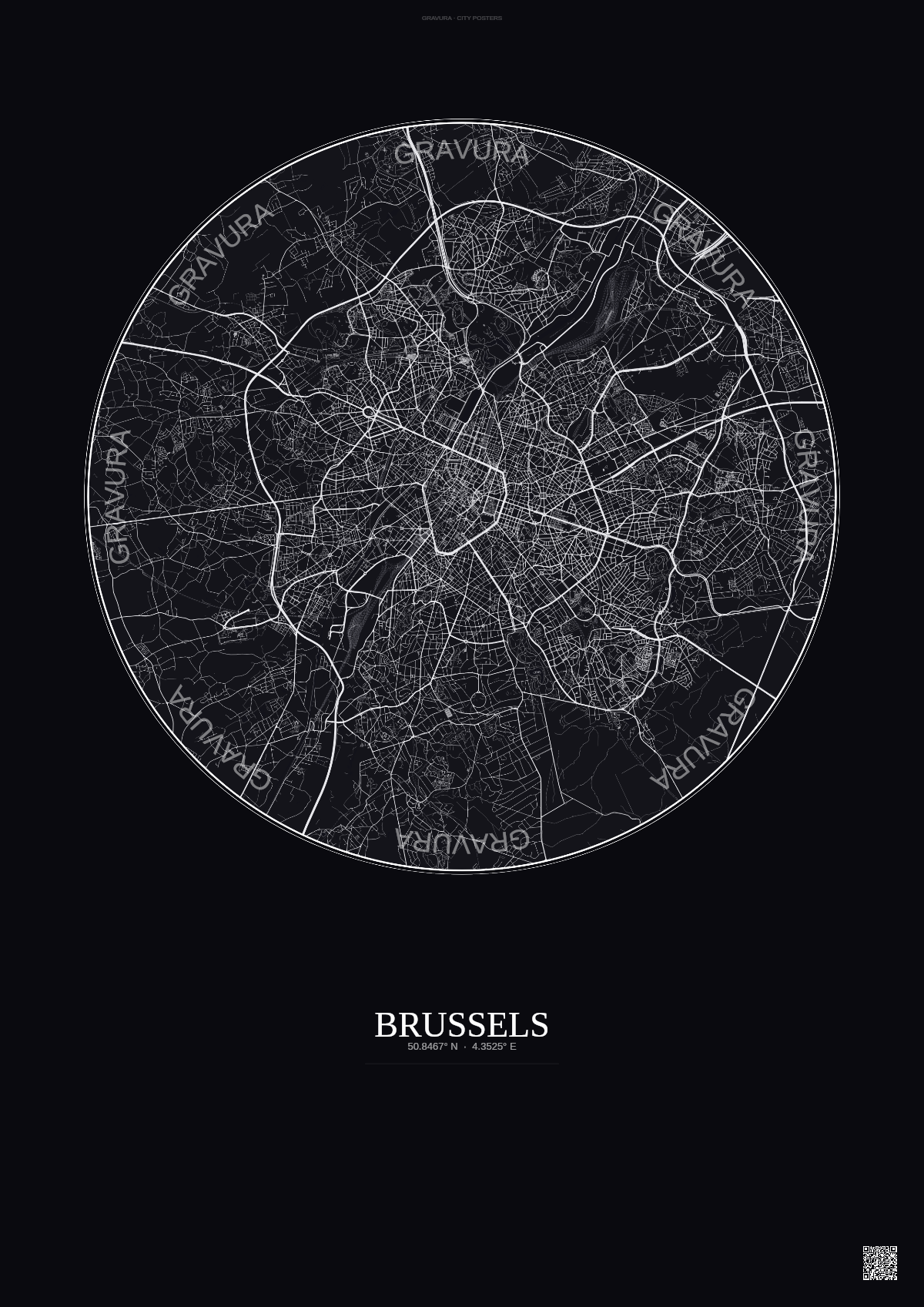 Affiche Brussels – Poster carte de ville | Gravura – Fond foncé