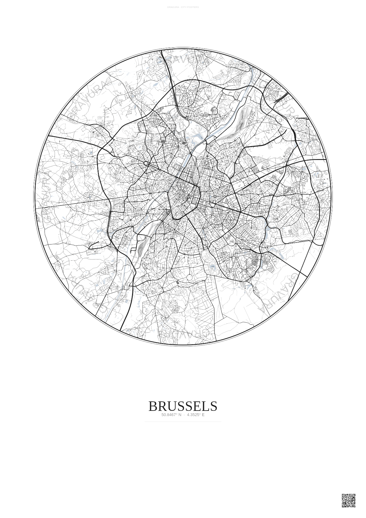 Affiche Brussels – Poster carte de ville | Gravura – Fond clair