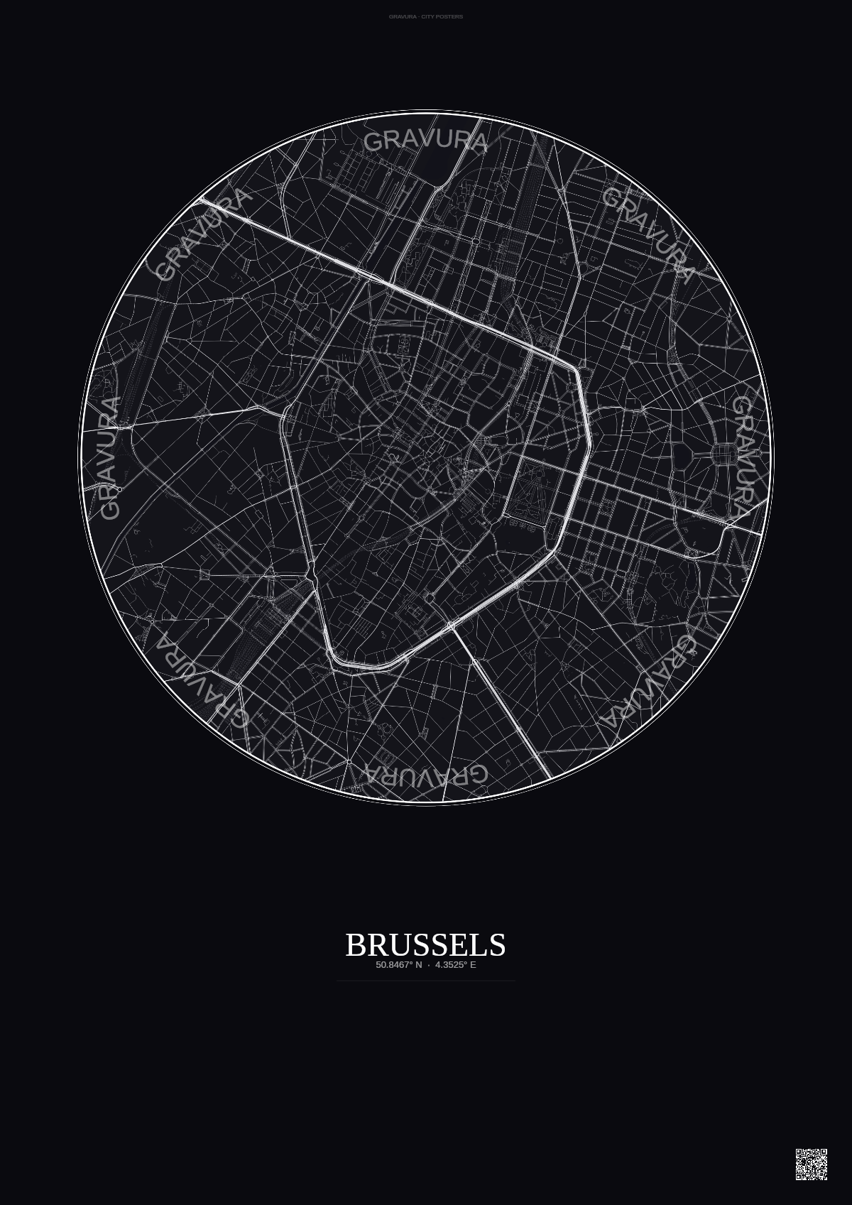 Affiche Brussels – Poster carte de ville | Gravura – Fond foncé