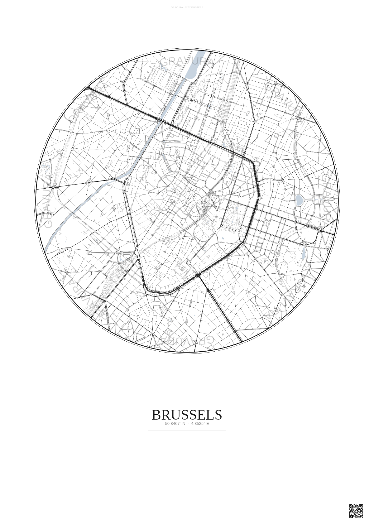 Affiche Brussels – Poster carte de ville | Gravura – Fond clair