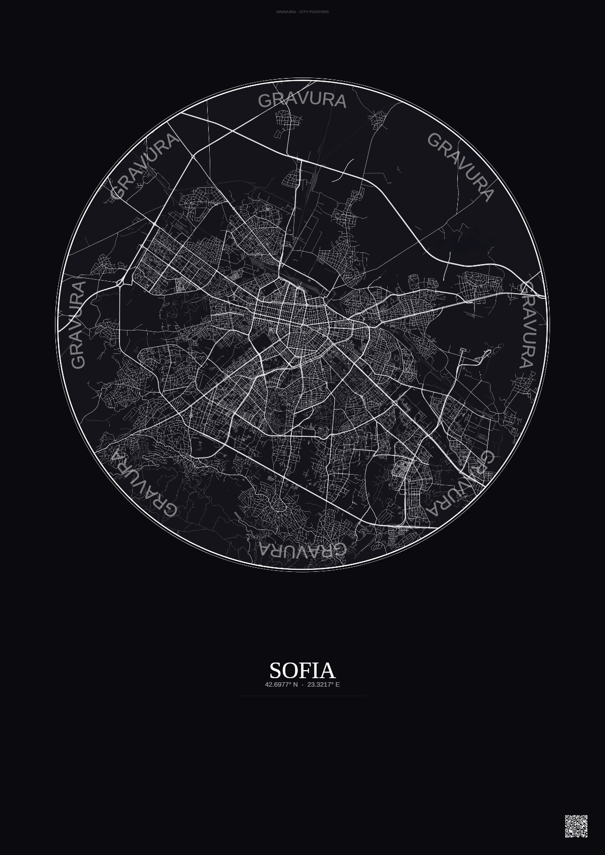 Affiche Sofia – Poster carte de ville | Gravura – Fond foncé