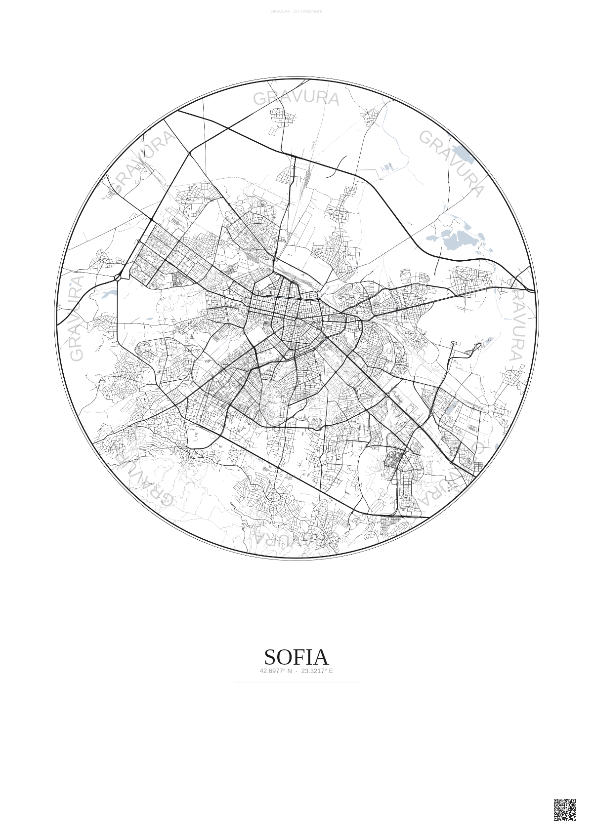 Affiche Sofia – Poster carte de ville | Gravura – Fond clair