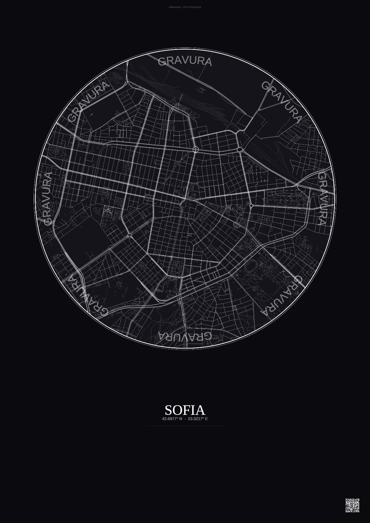Affiche Sofia – Poster carte de ville | Gravura – Fond foncé