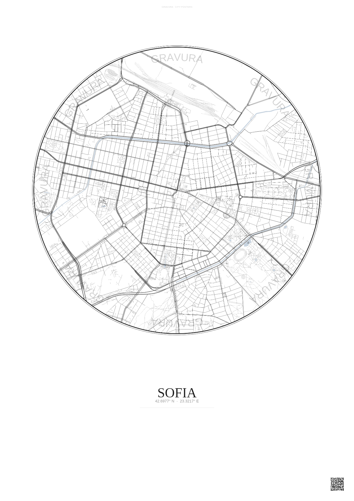Affiche Sofia – Poster carte de ville | Gravura – Fond clair