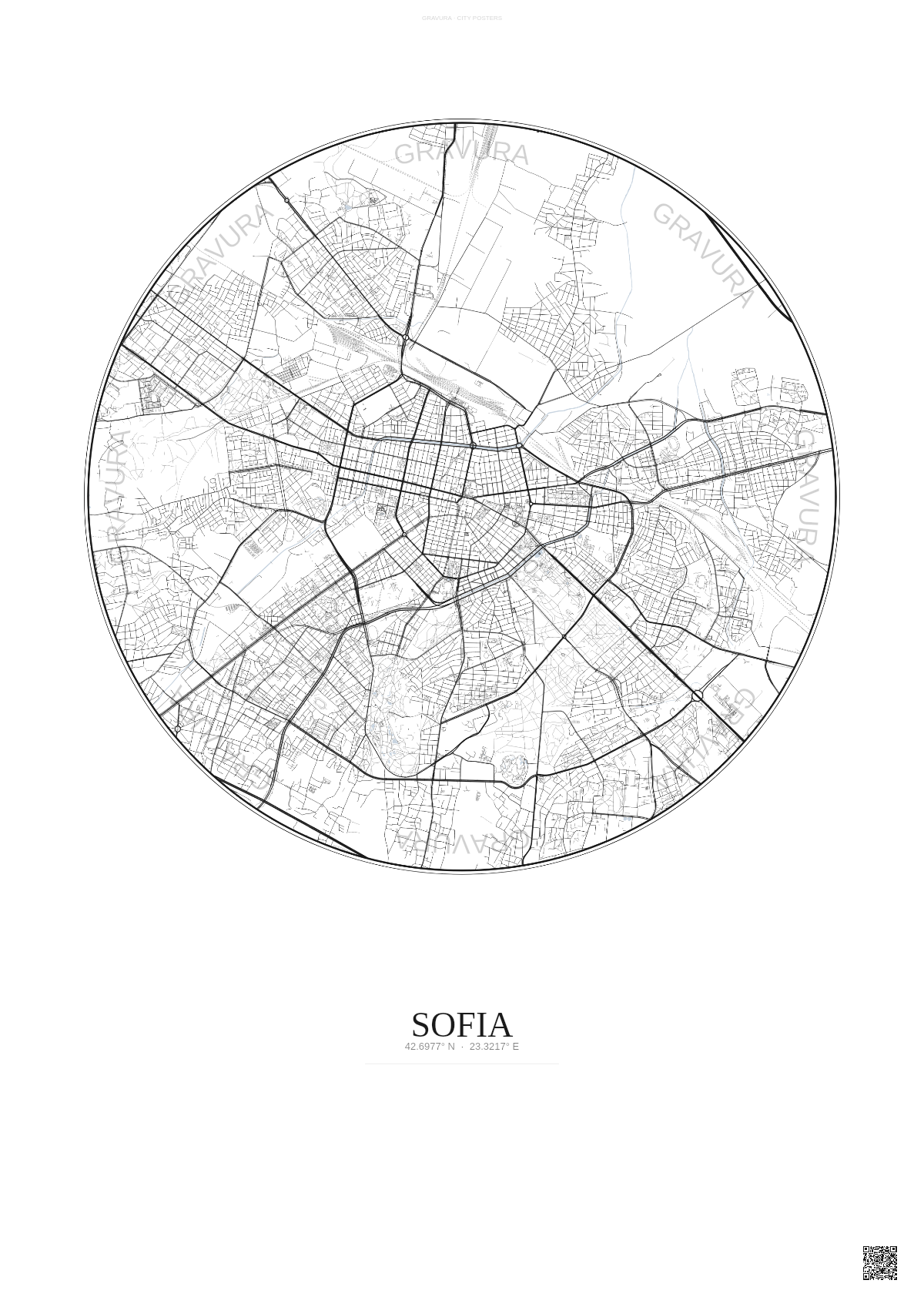 Affiche Sofia – Poster carte de ville | Gravura – Fond clair