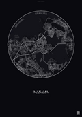 Affiche Manama – Poster carte de ville | Gravura – Fond foncé