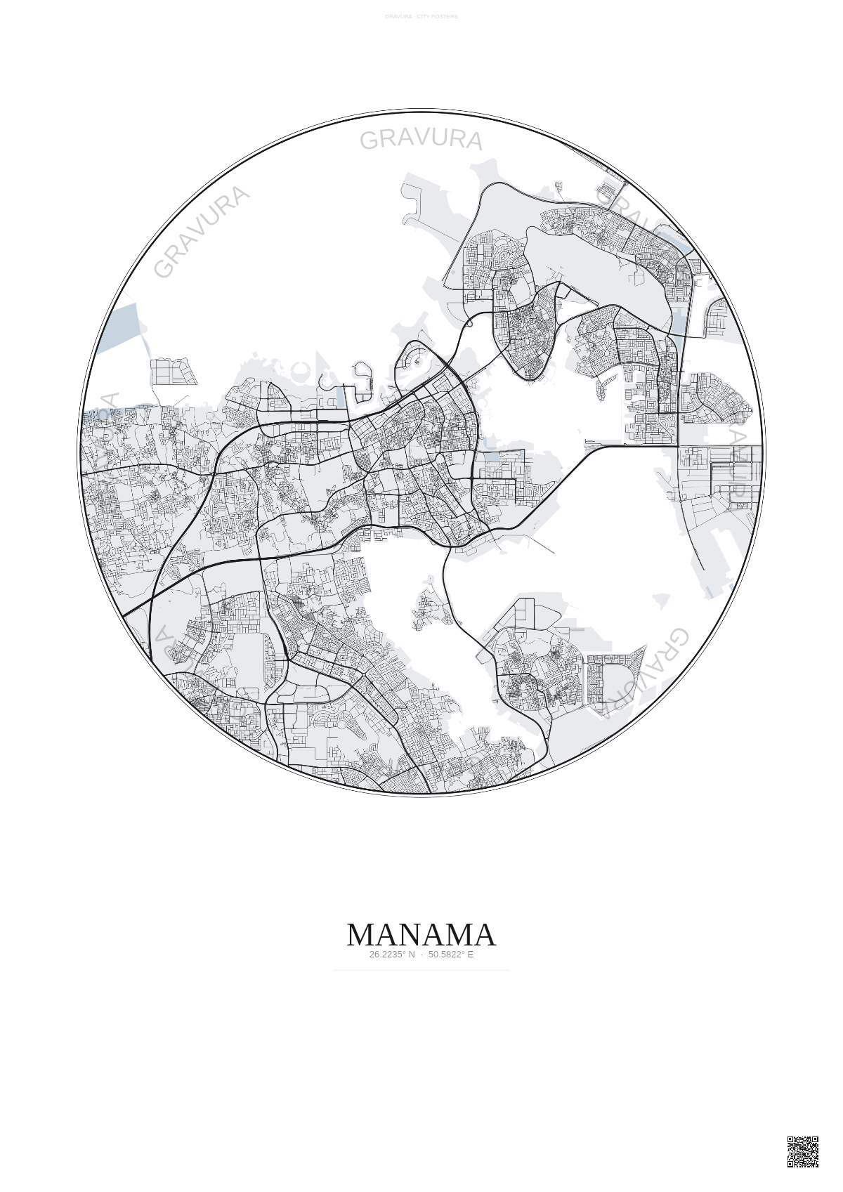 Affiche Manama – Poster carte de ville | Gravura – Fond clair