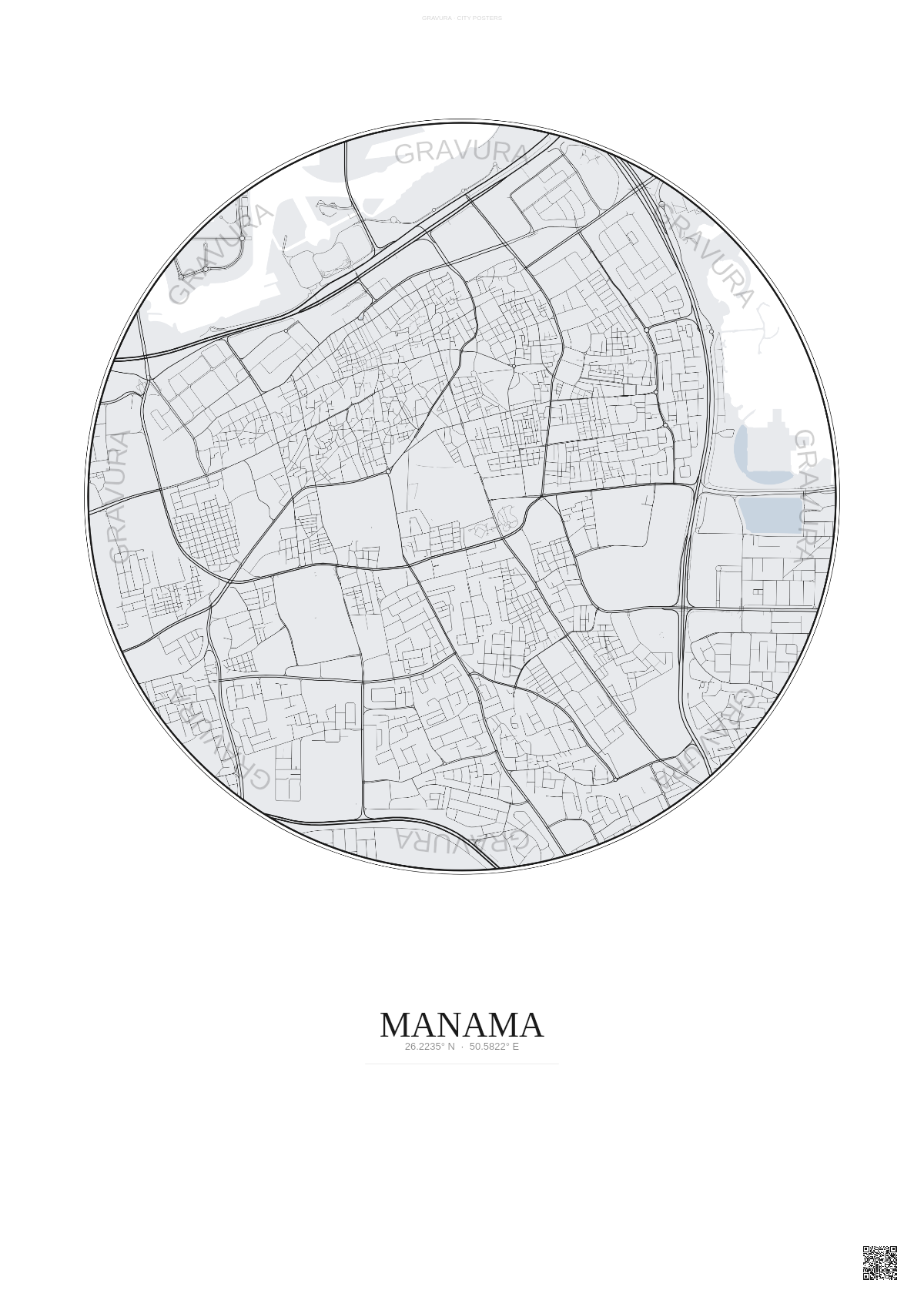 Affiche Manama – Poster carte de ville | Gravura – Fond clair