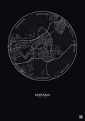 Affiche Manama – Poster carte de ville | Gravura – Fond foncé