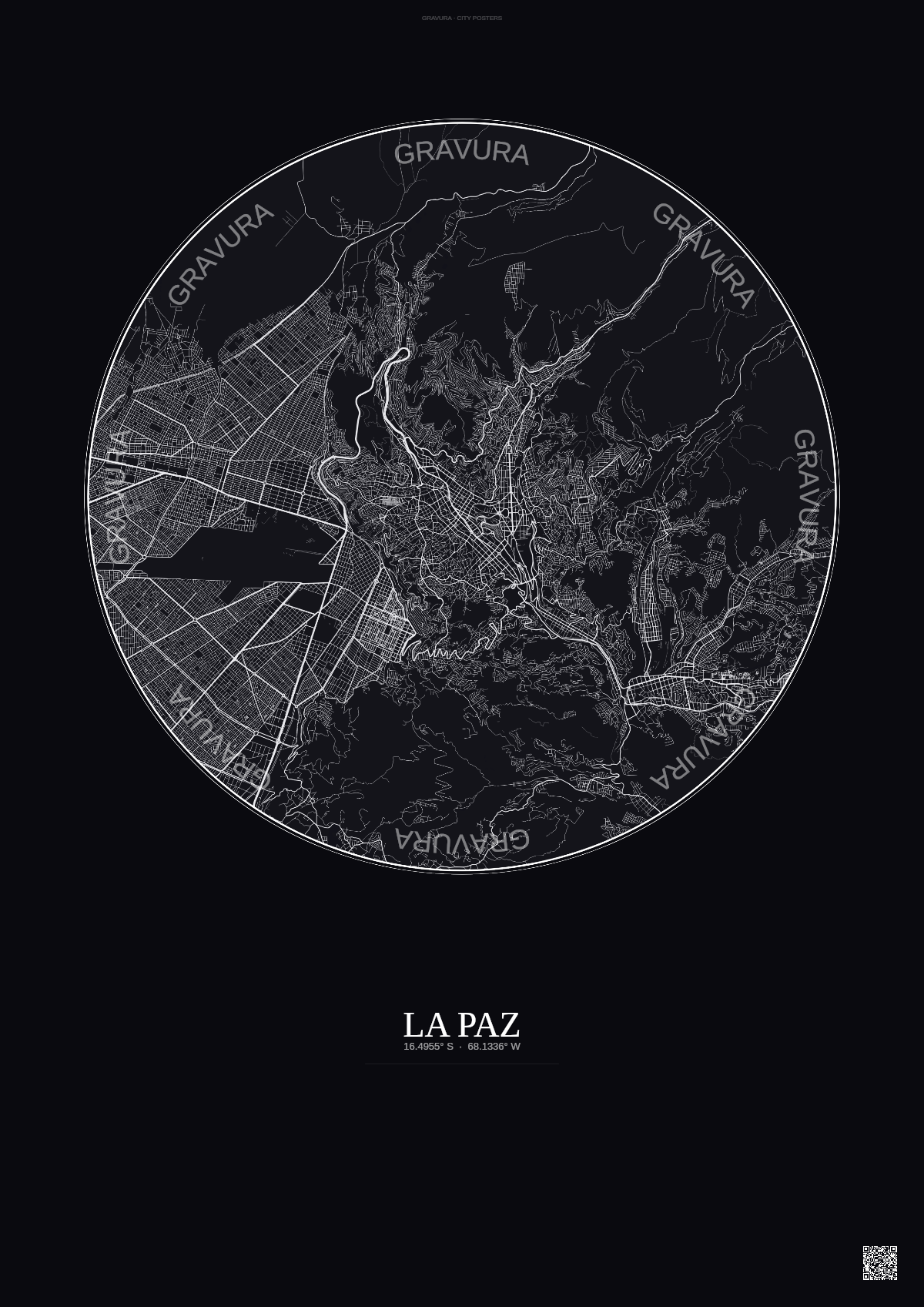 Affiche La Paz – Poster carte de ville | Gravura – Fond foncé