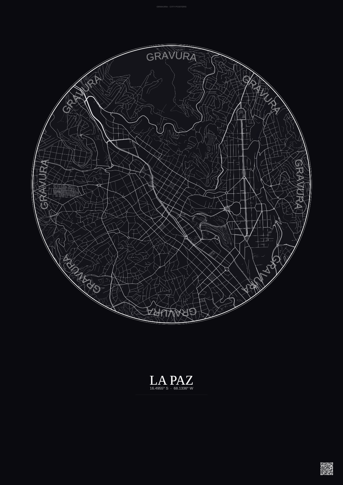 Affiche La Paz – Poster carte de ville | Gravura – Fond foncé