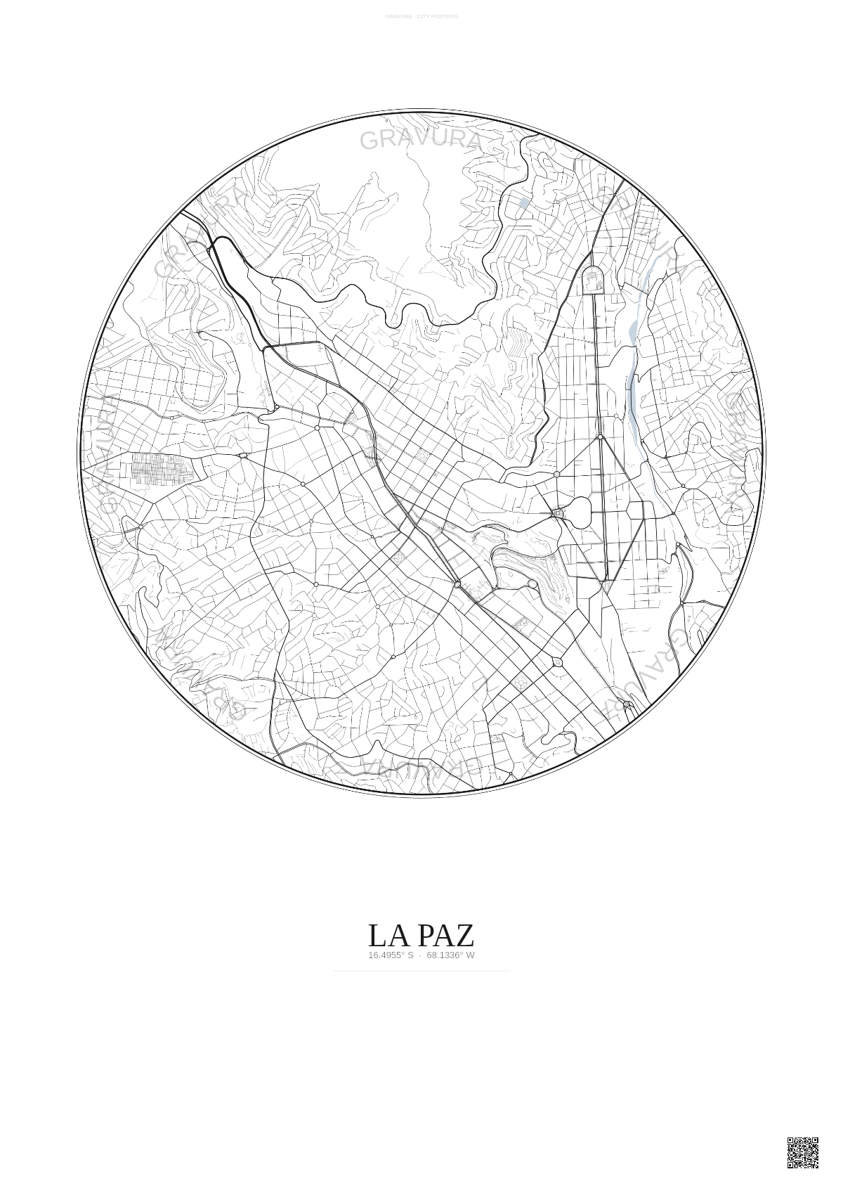 Affiche La Paz – Poster carte de ville | Gravura – Fond clair