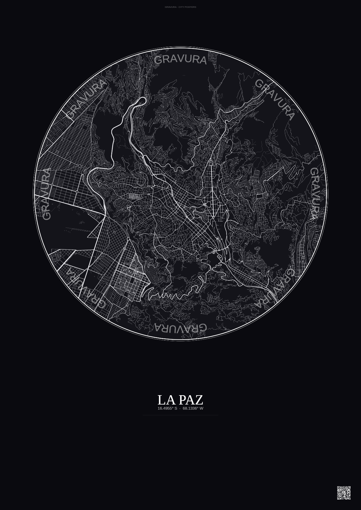 Affiche La Paz – Poster carte de ville | Gravura – Fond foncé