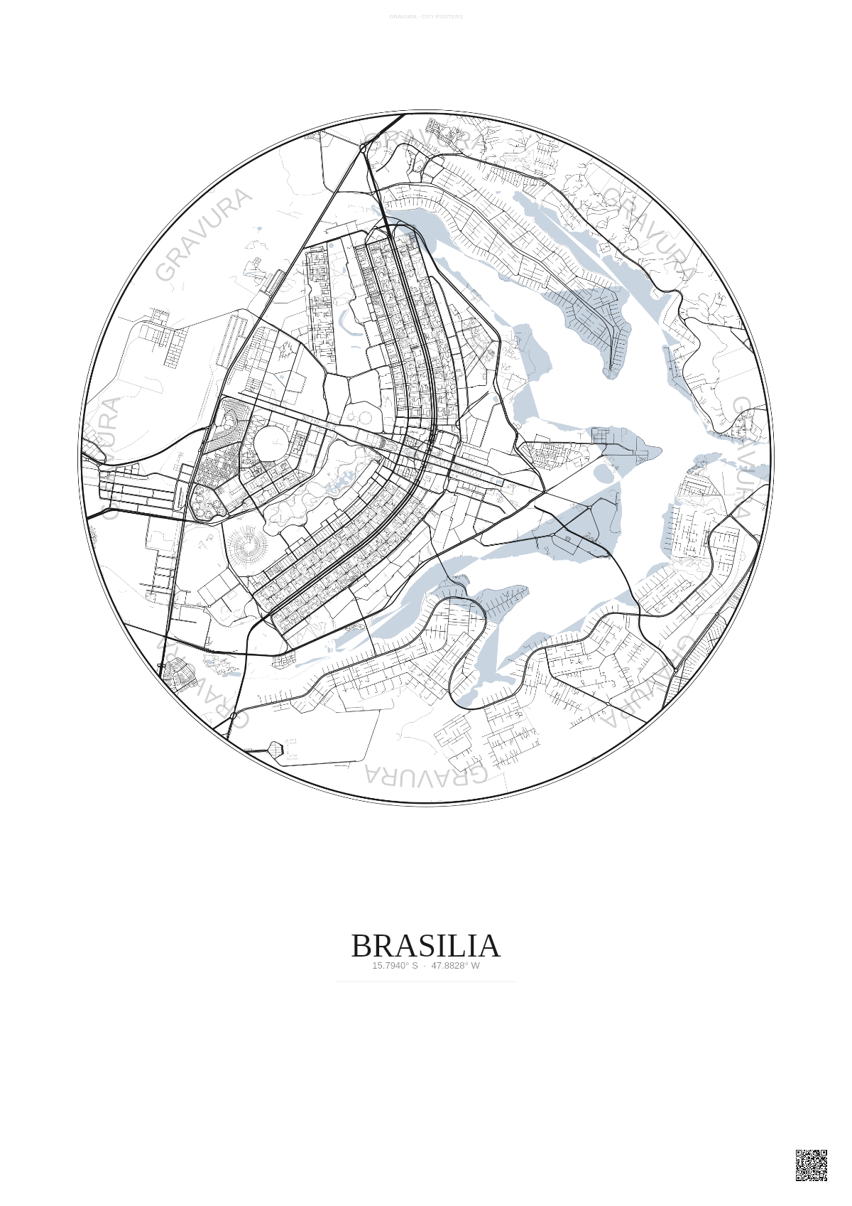 Affiche Brasilia – Poster carte de ville | Gravura – Fond clair