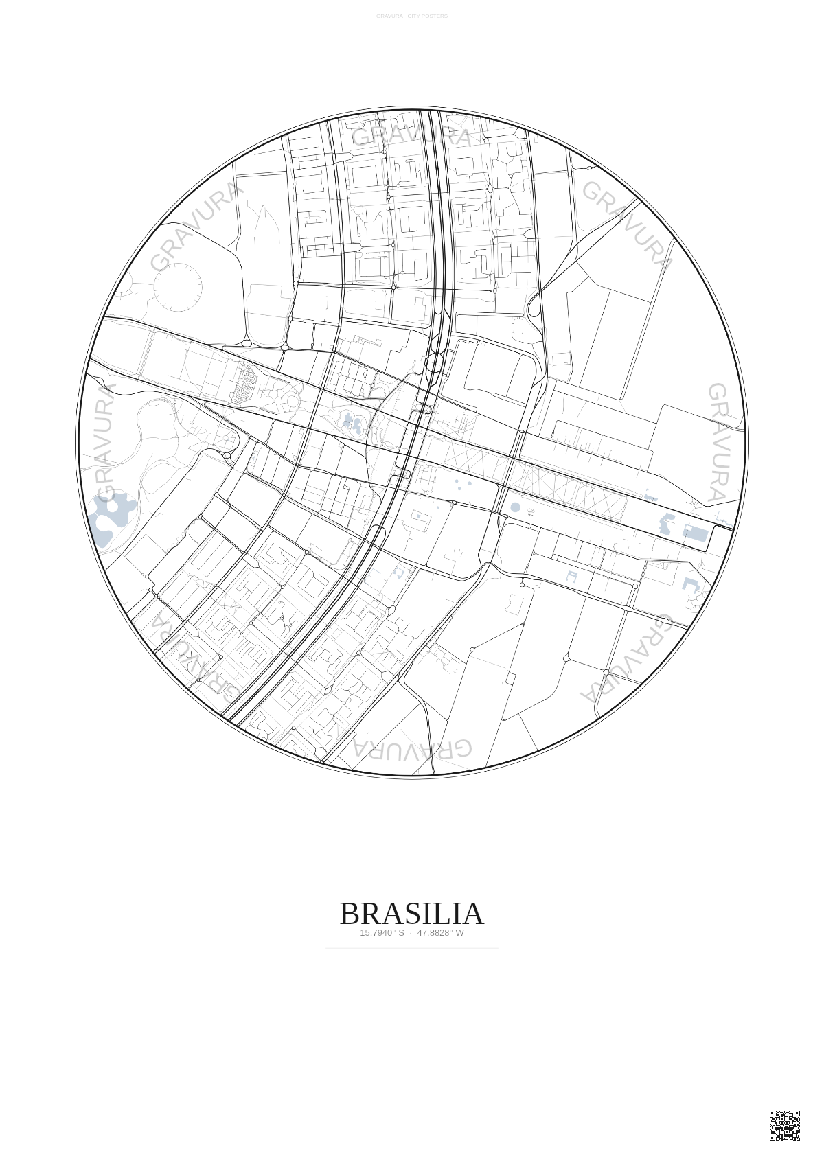 Affiche Brasilia – Poster carte de ville | Gravura – Fond clair
