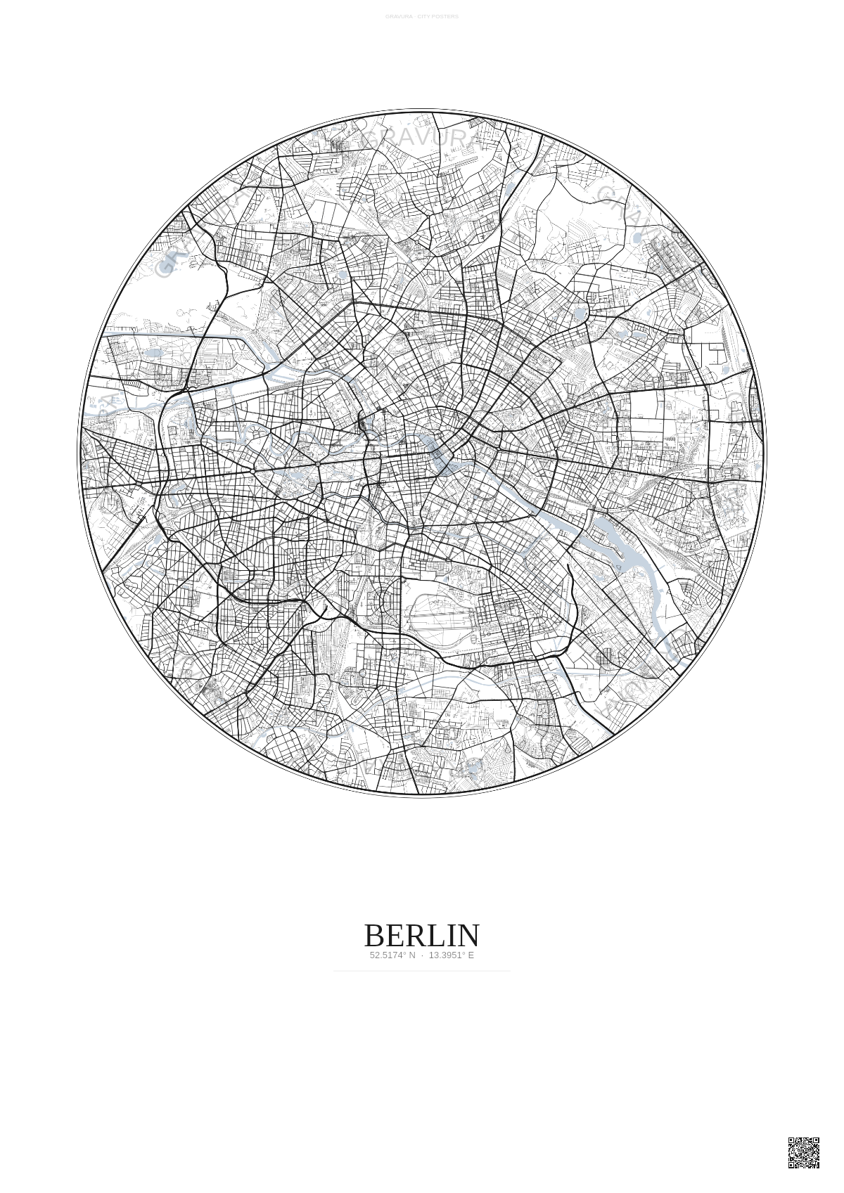 Affiche Berlin – Poster carte de ville | Gravura – Fond clair