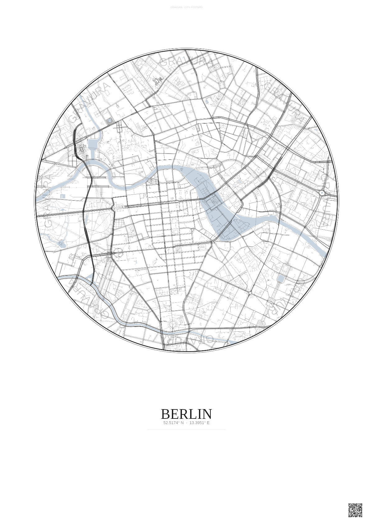 Affiche Berlin – Poster carte de ville | Gravura – Fond clair
