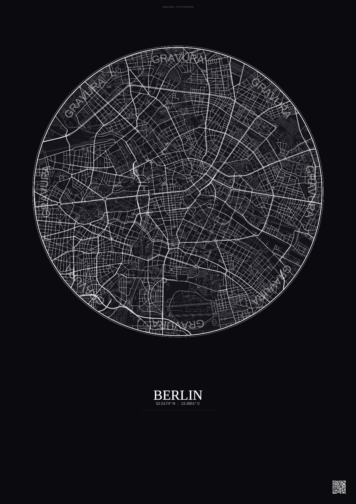 Affiche Berlin – Poster carte de ville | Gravura – Fond foncé