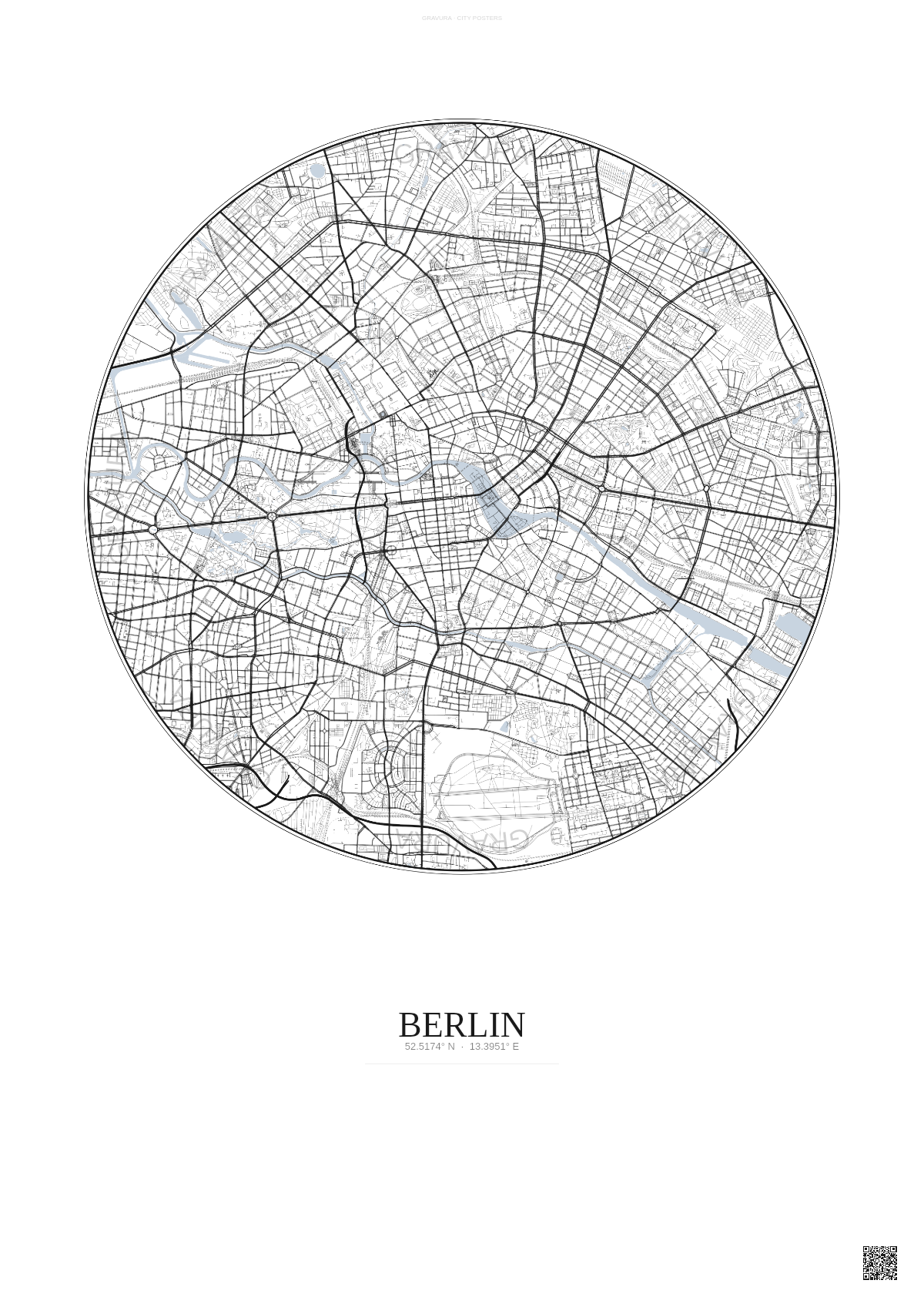 Affiche Berlin – Poster carte de ville | Gravura – Fond clair