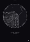 Affiche San Francisco – Poster carte de ville | Gravura – Fond foncé