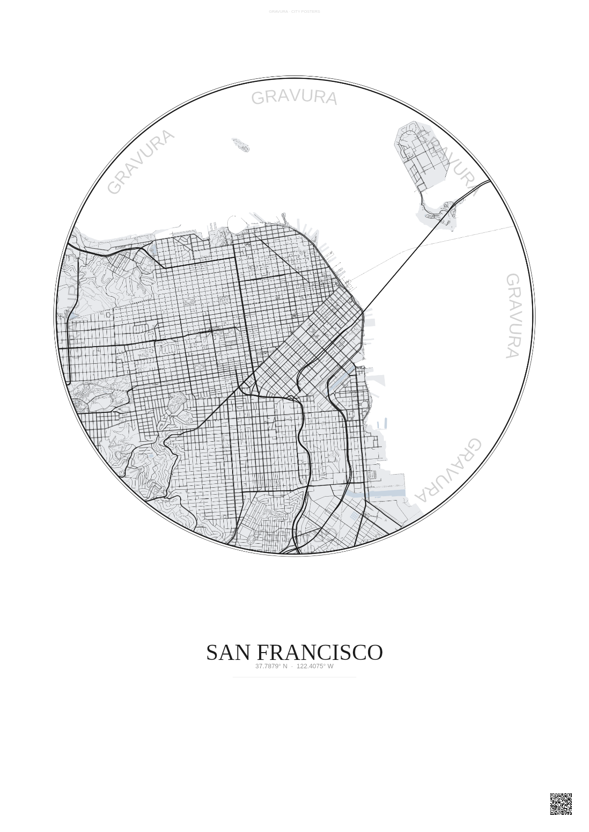 Affiche San Francisco – Poster carte de ville | Gravura – Fond clair