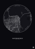 Affiche San Francisco – Poster carte de ville | Gravura – Fond foncé