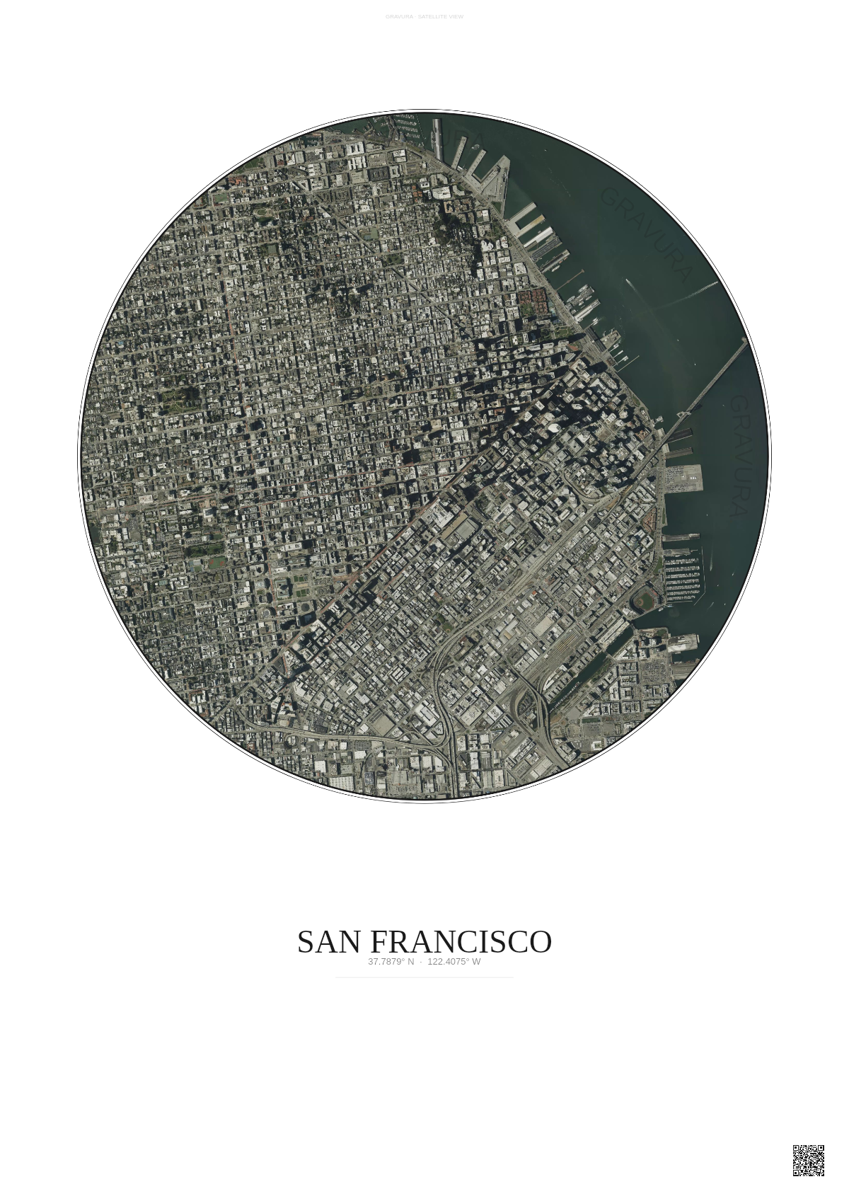 Affiche San Francisco – Poster vue satellite | Gravura – Fond clair