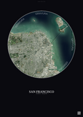 Affiche San Francisco – Poster vue satellite | Gravura – Fond foncé