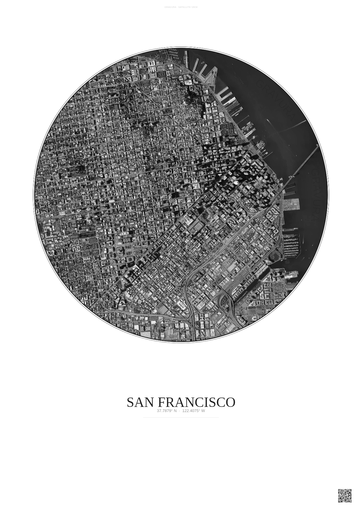 Affiche San Francisco – Poster vue satellite | Gravura – Fond clair