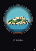 Affiche San Francisco – Poster illustration vintage – Alcatraz Island | Gravura – Fond foncé