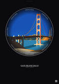 Affiche San Francisco – Poster illustration vintage – Golden Gate Bridge | Gravura – Fond foncé