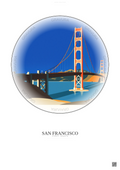 Affiche San Francisco – Poster illustration vintage – Golden Gate Bridge | Gravura – Fond clair