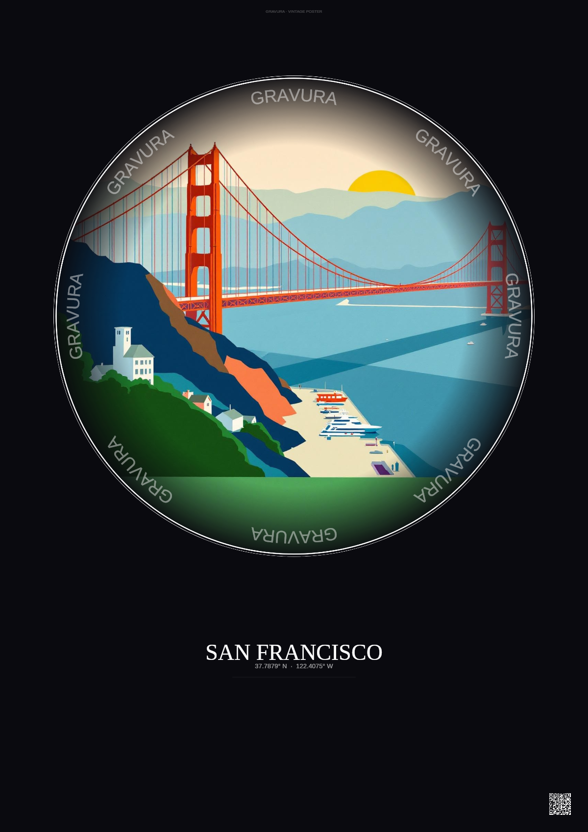 Affiche San Francisco – Poster illustration vintage – San Francisco | Gravura – Fond foncé