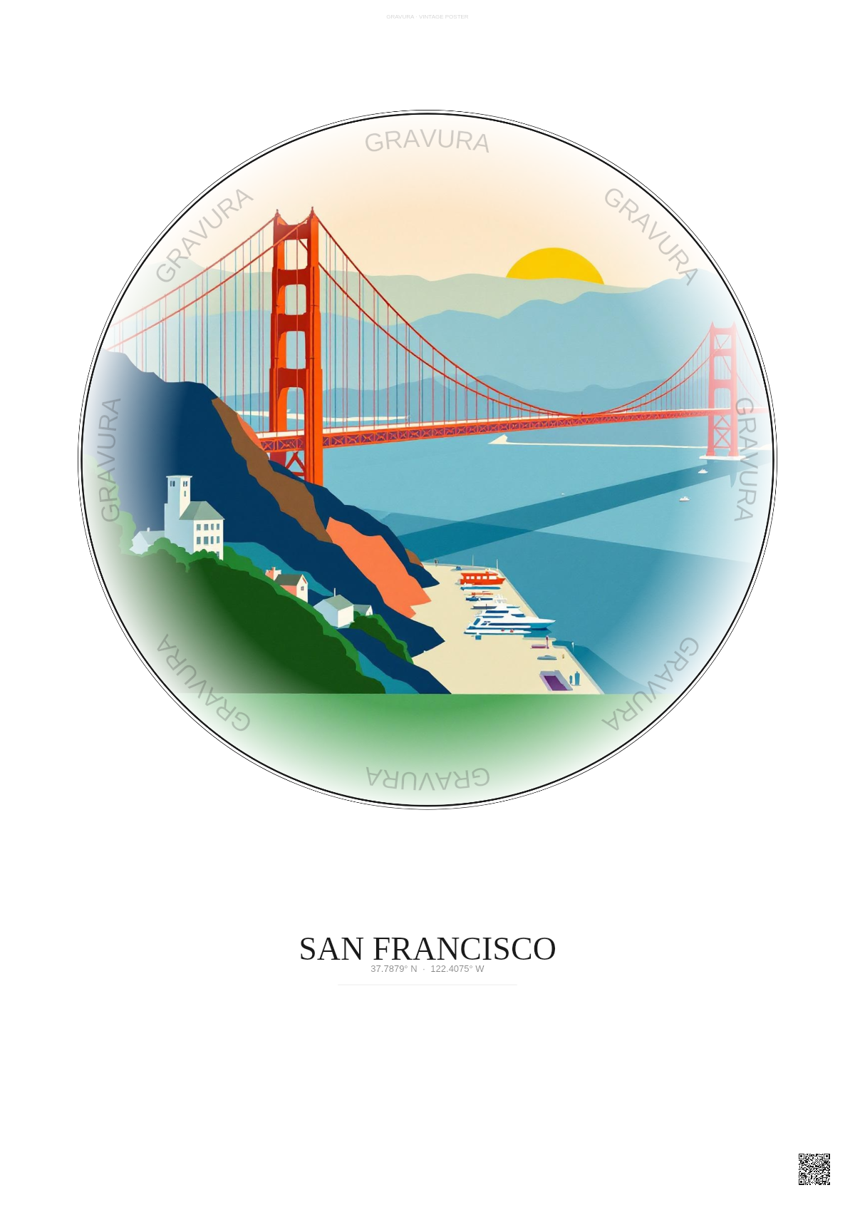 Affiche San Francisco – Poster illustration vintage – San Francisco | Gravura – Fond clair