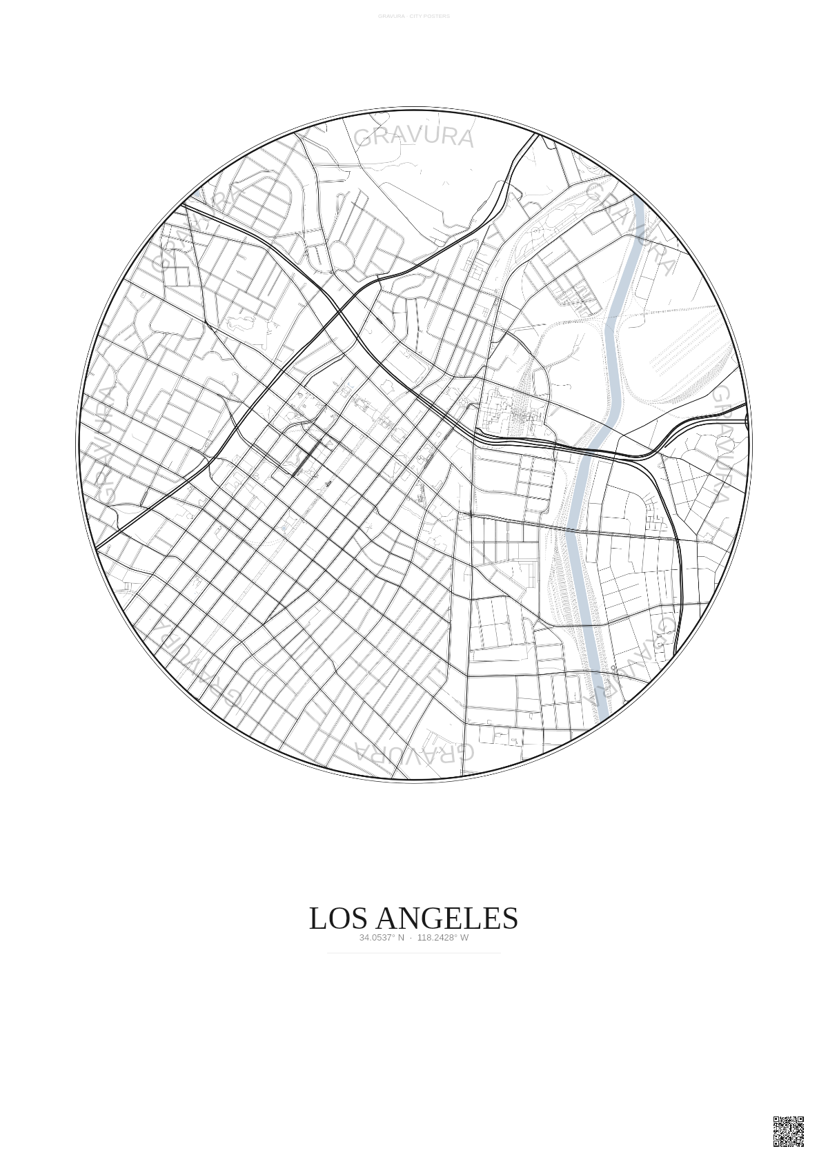 Affiche Los Angeles – Poster carte de ville | Gravura – Fond clair