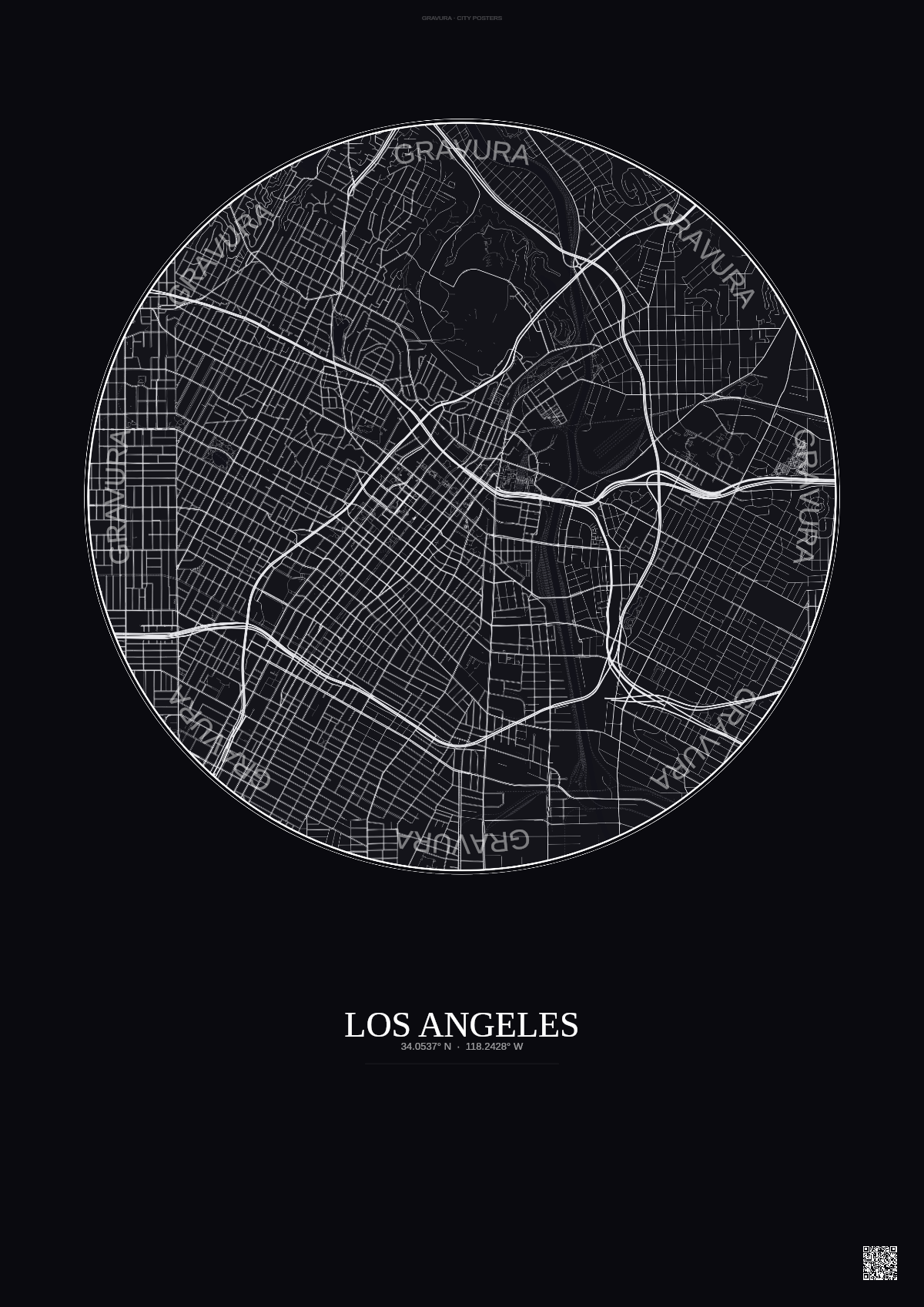 Affiche Los Angeles – Poster carte de ville | Gravura – Fond foncé
